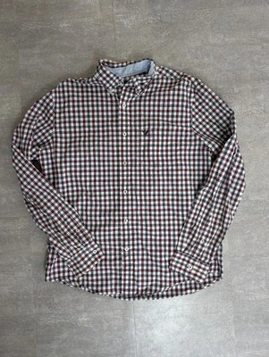 American Eagle Para Hombres Calce Clásico Abotonado Gris Granate Cuadros Cuadros Talla Grande Foto 1 de 4