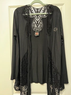 Cárdigan Harley Davidson para mujer 3x negro con cordones para motocicleta ganchillo delantero abierto Foto 1 de 4