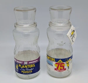 Vintage Mr. Peanut Pflanzgefäße Glas 75. Geburtstag mit Etikett & Walmart 30. Jubiläum - Bild 1 von 23