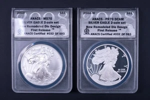 2008-W/P American Silver Eagle Set ANACS PR70DCAM & MS70 First Release DCB032 - Picture 1 of 2
