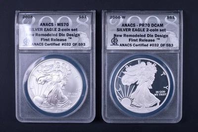 2008-W/P American Silver Eagle Set ANACS PR70DCAM & MS70 First Release BB032 - Image 1 of 2
