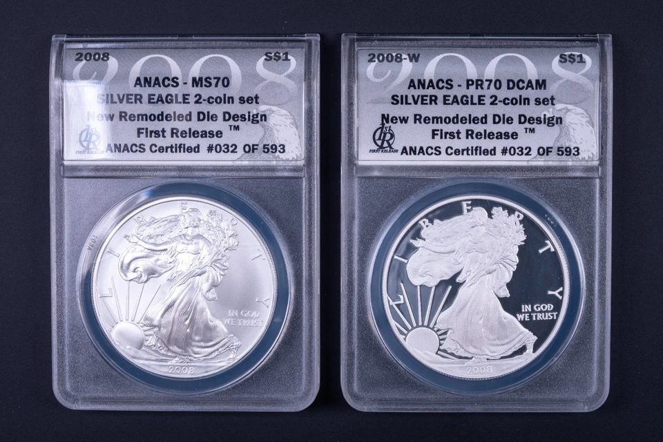 2008-W/P American Silver Eagle Set ANACS PR70DCAM & MS70 First Release BB032 - Image 1 of 2