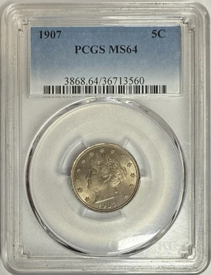 Liberty V Nickel 1907 graduación profesional MS64!!️¡ENORME BRECHA $$ CON MS65!!️ Foto 1 de 2