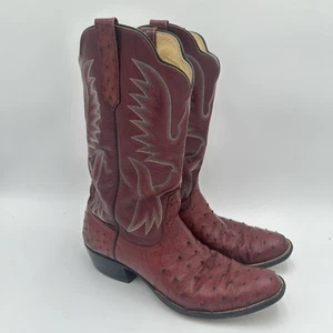 Vintage Rios Of Mercedes Red Ostrich Cowboy Boots Size 11B Custom Made - Picture 1 of 12