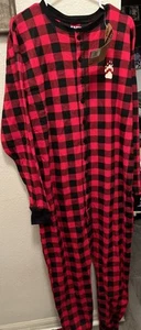 Lazy One-One Piece Pajama Adult 2XL Buffalo Plaid Red Cotton Bear Cheeks NWT - Picture 1 of 4
