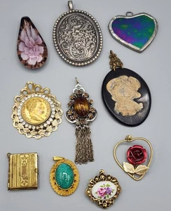 10 Mode Anhänger Lot Medaillon Spiegel Buntglas Zelluloid Kamee Österreich Münze - Bild 1 von 6