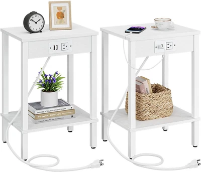 Set of 2 End Table with Charging Station, Narrow Side Table with USB Ports and O - Image 1 of 4