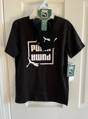 Puma Shirt Boys Size 5 Black Crewneck Short Sleeve Tee & Sock Set Logo NWT - Image 1 of 4