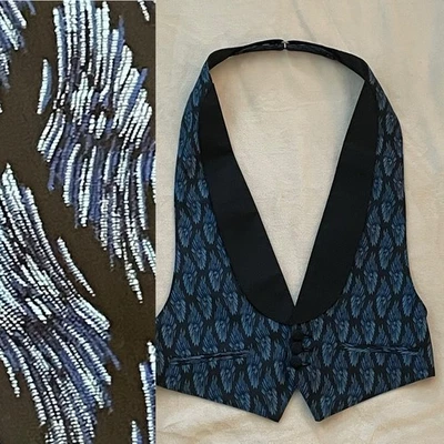 Lord West Tuxedo Vest Sz Small 34-38  Blue Black Brush Strokes Blacktie Limited - Image 1 of 4