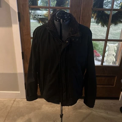 Chaqueta de hombre vintage Y2K negra American Eagle con forro de piel cuello talla XL Foto 1 de 3