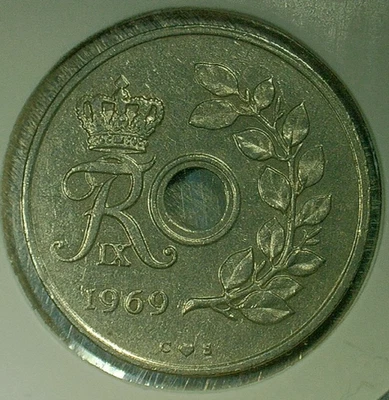 WORLD COIN SALE-1969 DENMARK  25 ORE--COPPER NICKEL COMPOSITION COIN-KM# 855 - Image 1 of 3
