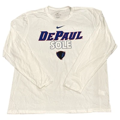 Nike DePaul Blue Demons NCAA Basketball White Long Sleeve Dri Fit T Shirt 2XL - Image 1 of 4