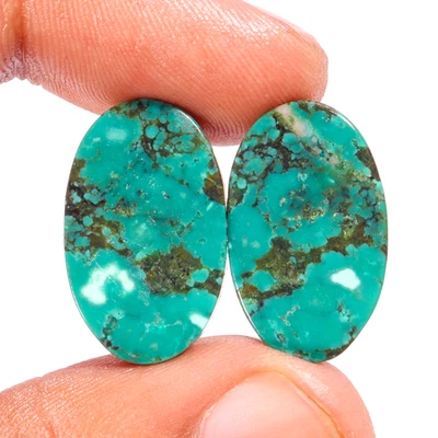 Natural Tibetan Turquoise Oval Shape Cabochon Pair Gemstone 18.00 Cts 22X14X3 mm - Image 1 of 3