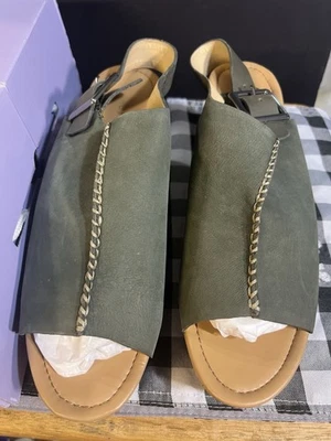 NUEVO EN CAJA MARC FISHER 11M CUÑA CORCHO CUERO VERDE PUNTERA ABIERTA (2129) Foto 1 de 4