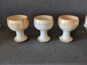 3 X VINTAGE * ST NECTANS POTTERY * TINTAGEL CREME/BRAUN KELCHE MADE IN CORNWALL - Bild 1 von 6