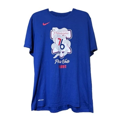 Nike Tee 76ers Phila Unite Blue Graphic Shirt XL Dri-FIT NBA Playoffs Pre-Owned - Image 1 of 4