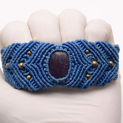 Serenity, Handgebundenes ~ Natürlich Amethyst Hand Gewebt Makramee Manschetten - Bild 1 von 4