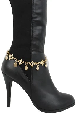 Sexy Western Women Gold Metal Chain Boot Strap Bracelet Shoe Happy Charm Bling Foto 1 de 4