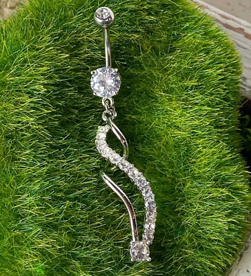 Anillo Espiral Cuelga Pavimentado Circonita cúbica Gema Ombligo Naval Transparente, Rosa, Aqua, Púrpura Foto 1 de 2