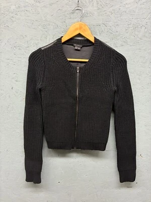 Theory 夹克女式小号黑色羊毛皮革拉链前毛衣针织羊皮 — 第 1/4 张图片