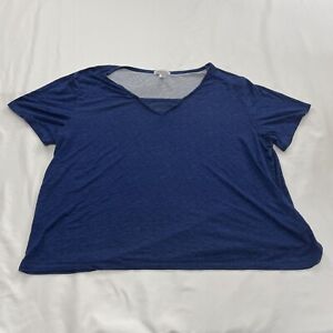 Jockey Shirt Womens 1X Blue Casual Rayon Soft Comfort Solid V-Neck Ladies Top