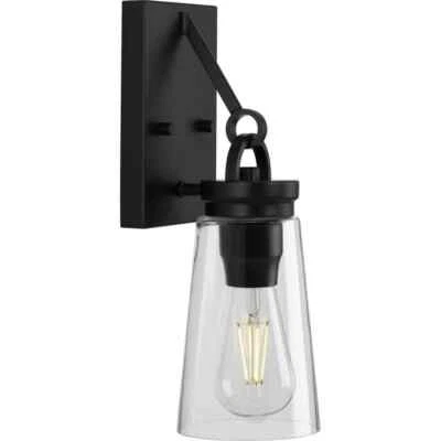 Progress Lighting Stockbrace 1-Light Matte Black Clear Glass Modern Wall Light - Image 1 of 4