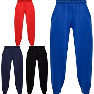 Kids Girls Boys Plain Jogging Bottoms Cuffed Joggers Sweatpants Trousers 2-14 Yr - Picture 1 of 31