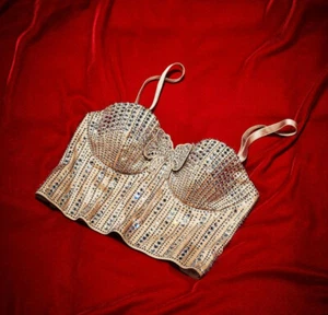 Victoria's Secret Rhinestones Dream Angel Lined Embellished Bow Bustier Gold S M - Picture 1 of 6