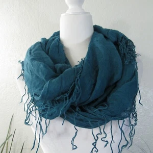 Teal Lightweight Fringe Scarf 36" x 74" Shawl Wrap - Picture 1 of 5