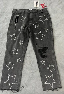Black Star Print Simple Society Straight Super High Rise 15/32 Premium - Picture 1 of 8