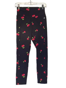 PINK Victoria's Secret Women's SizeSmall Black & Red Cropped Leggings Cherries - Picture 1 of 8