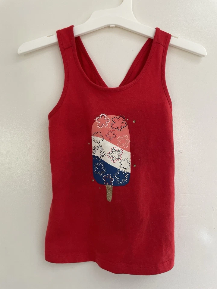 Camiseta sin mangas Carters niña patriótica brillo barra de helados mezcla de algodón roja 3 Foto 1 de 4