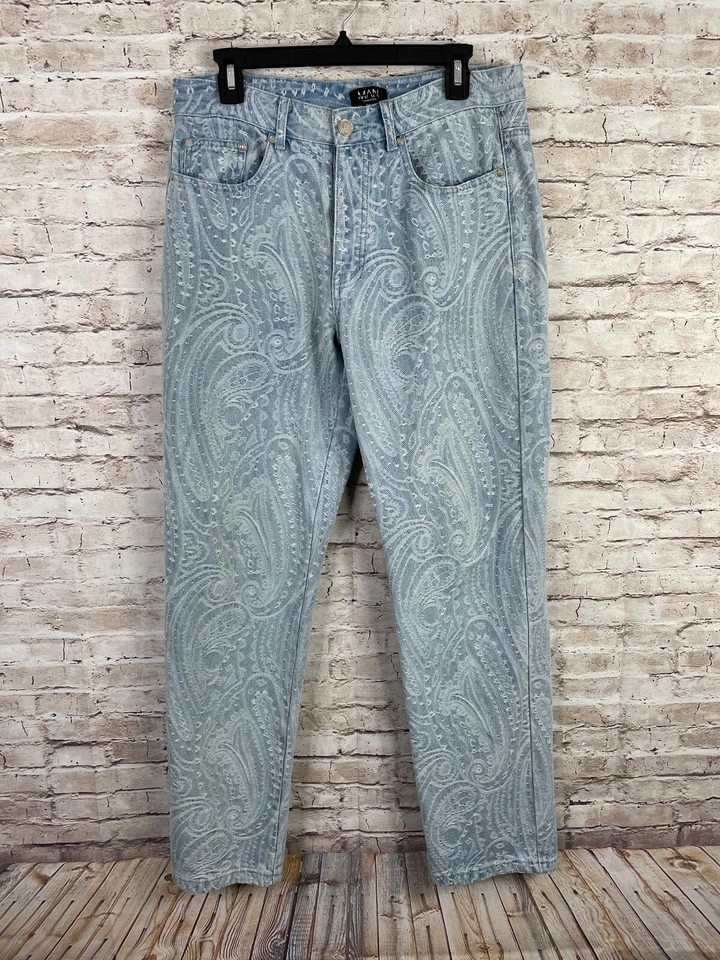 BOOHOOMAN AOP Men’s 32x32 Light Denim Blue Jeans Pants Hippie Festival - Image 1 of 4