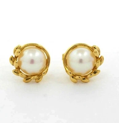 Серьги-гвоздики из желтого золота 18 карат с оливковым листом жемчугом Tiffany & Co. Paloma Picasso - Изображение 1 из 4