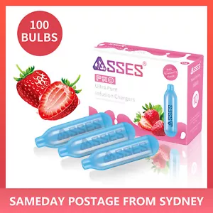 SSES Cream Strawberry Chargers - ( 100 Bulbs ) Pure Nitrous Oxide N2O - Picture 1 of 9