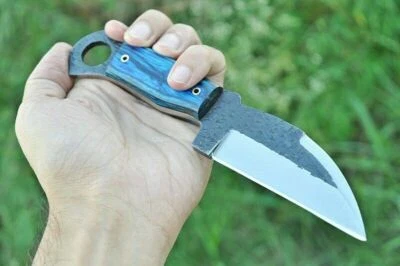 Cuchillo de caza forjado a mano carrete de acero al carbono varilla mango de madera manchada-AJ-1988 Foto 1 de 4