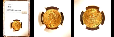 1902 $5 NGC MS61-MINTAGE 172,400- LIBERTY HEAD HALF EAGLE Cover