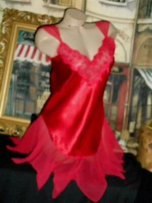 Camisón M Rojo Brillante Satinado Gasa Pixie Hada Dobladillo Correas Anchas  Foto 1 de 4