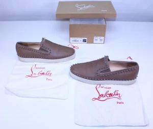 Christian Louboutin Pik Boat Flat Veau Velours GG Pavot Dress Shoes 46 Spike 13 - Picture 1 of 24