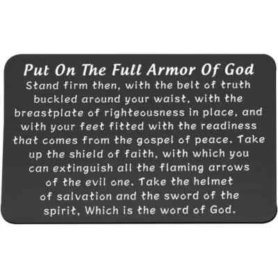 "BOBAUNA PUT ON THE FULL ARMOR OF GOD" Black Meaningful Metal Wallet Card ~ Free