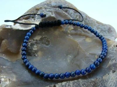 Edelstein Männer Frauen Makrame Perlen Armband 6mm Blau Lapis Lazuli Perlen - Bild 1 von 4