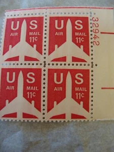 Vintage US POSTAGE 11 cent stamps PLATE BLOCK Aviation Airplane MNH - Picture 1 of 1