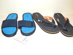 2 Gymboree Flip Flops Boys Slides Shoes Kids 13 & 1 Blue Black Sandals NEW & EUC - Picture 1 of 4