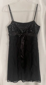 Abito Eliza J donna 8 paillettes nero chiffon volant fiocco festa cocktail - Foto 1 di 11