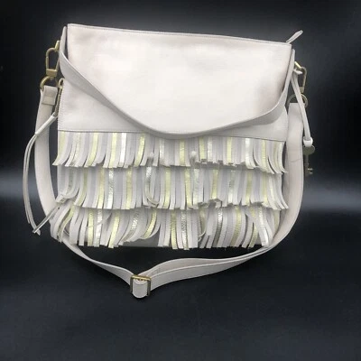 ИСКОПАЕМОГО ПЛЕЧА КОЖИ БАХРОМА СУМОЧКИ/РУЧНАЯ СУМКА СЛОНОВОЙ КОСТИ/ЗОЛОТО, ВЕРХ И СТОРОНЫ МОЛНИИ - F - Изображение 1 из 4