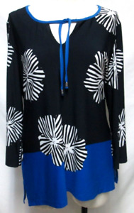 Joseph Ribkoff knit blue black top blouse blue black floral 3/4 slv Size Sz 12