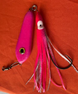 CASTING SPOON/ JIG COD LURE 6oz/185g GLOW PINK SPOON JIG 7/0 MUPPET - Picture 1 of 3
