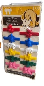 Tip-Top Barrettes One Peice Self Clasp 12 Hair Clips NOS USA Cat Duck Bee VTG - Picture 1 of 3