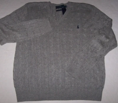 Новый с Ярлыками Polo Ralph Lauren серый HEATHER TUSSAH шелковый кабель v-образным вырезом свитер XL темно-пони - Изображение 1 из 4
