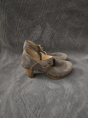 Sandalias Sanita de cuero con tacón ancho zuecos para mujer talla 6 EU 37 zapatos tacones grises Foto 1 de 4